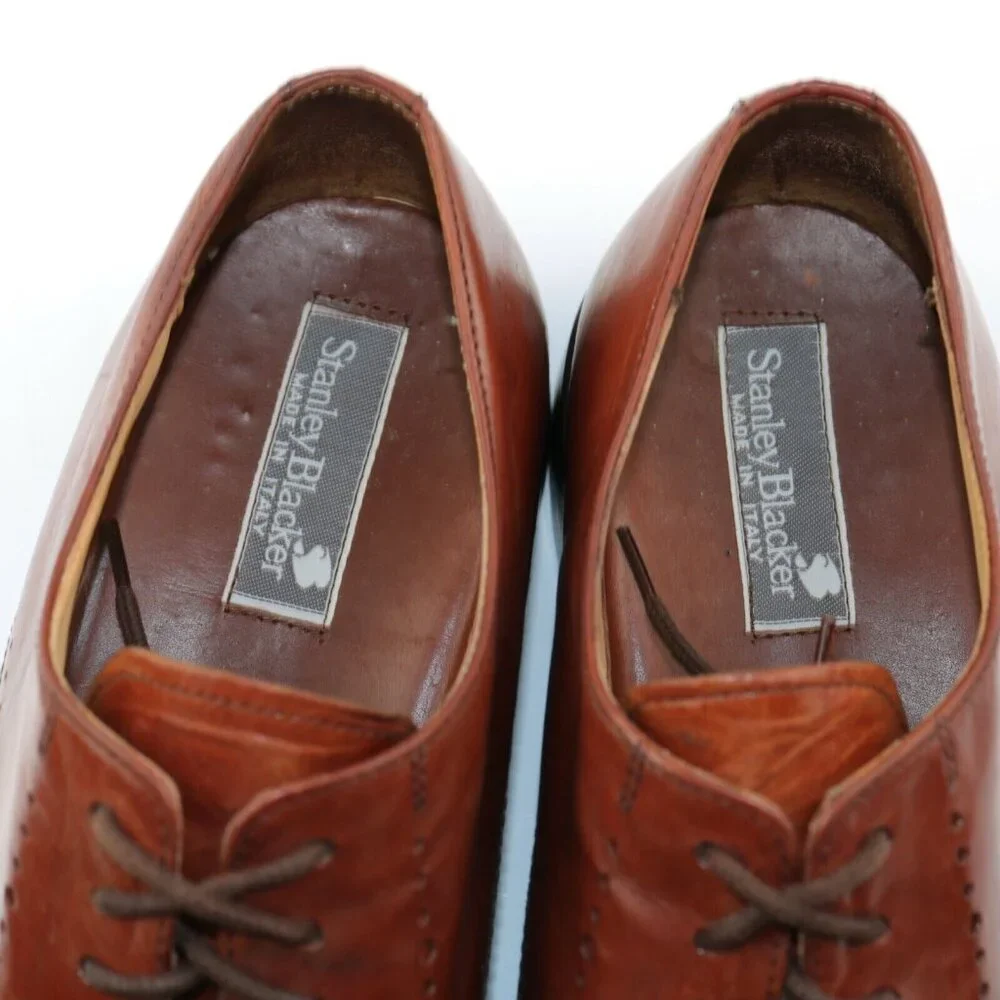 VTG Stanley Blacker Mens Oxford  Size 11.5 Red Leather Italy Handmade Dress Shoe - Picture 11 of 12